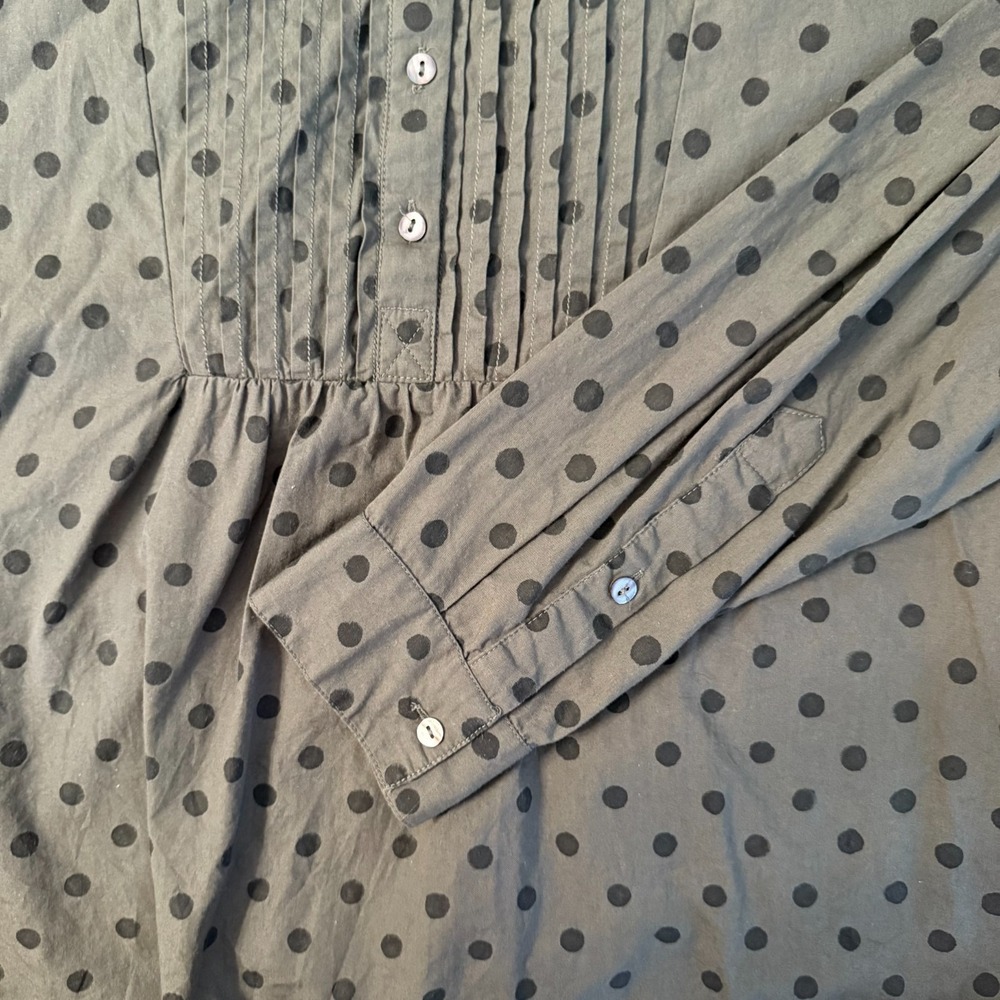 Sundance Olive Green "Lively Days" Top Polka Dot Cotton Pintuck Tunic Blouse MED - Picture 5 of 10